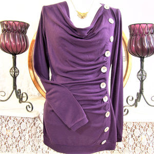 PATTY BOUTIK Tunic knit top purple ruched buttons